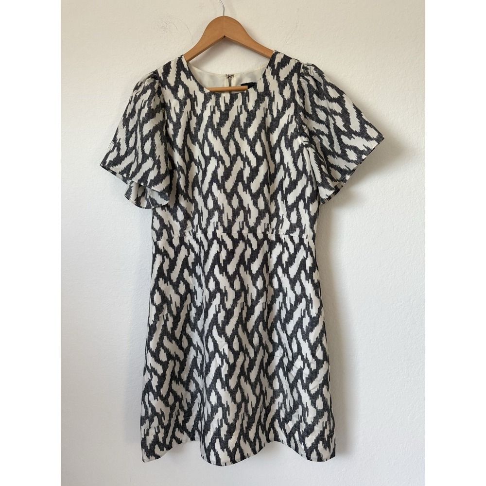 J. Crew Women's 100% Silk Short Sleeve Dress Size 10 Gray White F1958 Lined